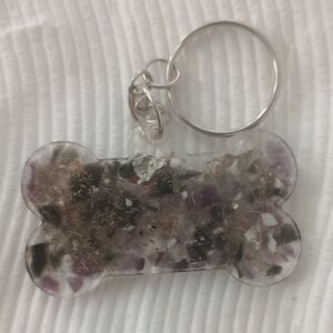 Bone-Shaped Keychain with Embedded Stones